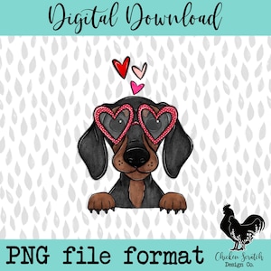 Dachshund Valentine's Day Love Hearts Sublimation DTF PNG Cute Dog Mom Design Original Doxin Weenie Dog Dog Mama Puppy Love Valentine Day