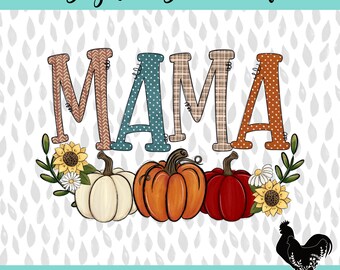 Mama Fall Pumpkin Patch Floral Shirt Design Sublimation PNG Matching Mama and Mini Design for New Moms Polka Dot Plaid Pumpkin Shirt Design