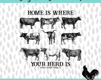 Home is Where Your Herd Is Digital Download Design Cattle Cow Print Highland Angus JPEG PNG Country Western Rancher Mama Family Sublimation
