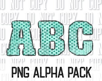 Turquoise Polka Dot Doodle Varsity Letters Alpha Pack Sublimation DTF PNG Cute Polka Dot Letters Doodle Alphabet Letters School Spirit Alpha