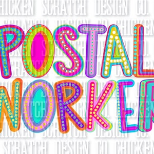 Trabajador postal Cartas de marquesina brillante Sublimación DTF PNG Descarga digital Diseño Letras de neón Brillante USPS Trabajador postal Diseño Cartero