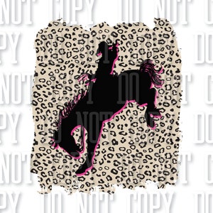 Bucking Bronc Rodeo Leopard Print Cheetah Neon Pink Western Graphic Tee Sublimation PNG Digital Download