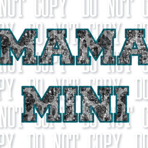 Mama and Mini Faux Embroidery Sequin Cow Print Sublimation PNG Turquoise Cow Print Mama Mini Set Western Mama PNG Matching Mama and Mini Set