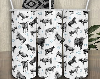 Cattle and Brands Seamless 20oz Tumbler Wrap Western Sublimation Tumblers Turquoise White PNG Digital Download Punchy Country Exclusive