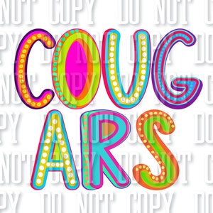 Cougars School Spirit Sublimation DTF PNG Digital Download Design Neon Letters Bright School Spirit Lions Design School Sublimation Cougars