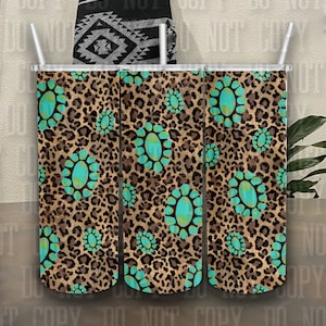 Turquoise Brooch Leopard 20oz Seamless Tumbler Wrap Western Cheetah Print Zuni Punchy PNG Digital Download Sublimation Exclusive