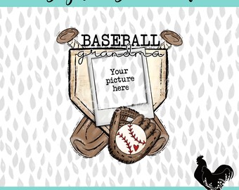 Baseball Grandma Polaroid Sublimation PNG Baseball Granny Picture Design Cute Customized Baseball Gma Sublimation PNG DTF Design
