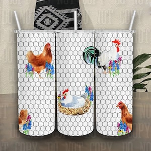 Chickens and Bluebonnets Seamless 20oz Tumbler Wrap Country Sublimation Chicken Wire PNG Digital Download Indian Paintbrush Texas Wildflower