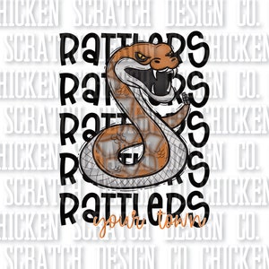 CUSTOM Rattlers Town Mascot School Spirit Sublimation DTF PNG Digital Download Doodle Mascot School Spirit Design School Sublimation Design