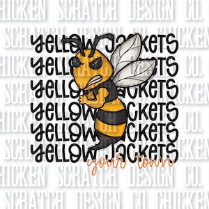 CUSTOM Yellow Jackets Town Mascot School Spirit Sublimation DTF PNG Digital Download Doodle Mascot School Spirit Design School Sublimation
