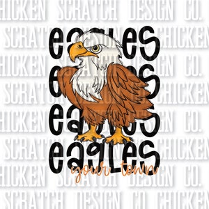 CUSTOM Eagles Town Mascot School Spirit Sublimation DTF PNG Digital Download Doodle Mascot School Spirit Design School Sublimation Design