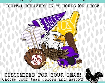 Custom Baseball Team School Spirit Mascot Sublimation DTF PNG Digital Download Design Baseball Team Design School Mascot Baseball Design PNG