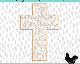 Floral Quilted Cross Embroidery File Zig Zag Stitch Easter Embroidery Applique Design