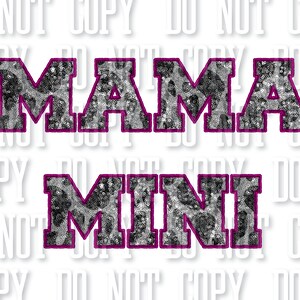 Mama and Mini Faux Embroidery Sequin Cow Print Sublimation PNG Pink Cow Print Mama Mini Set Western Mama PNG Matching Mama and Mini Set