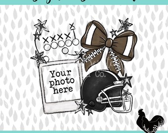 Football Picture Frame Polaroid Sublimation PNG Football Mama Check Design Cute Customized Stars Bow PNG DTF Travel Select Team