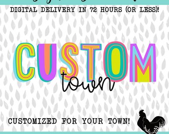 Custom Mascot and Town School Spirit Sublimation DTF PNG Digital Download Design Neon Letters Bright School Fundraiser Design Sublimation