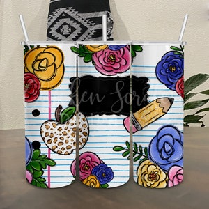 Teacher Tumbler Wrap Seamless 20oz Tumbler PNG Seamless Tumbler Wrap for Teachers Floral Notebook Paper Tumbler Wrap Exclusive Design