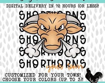 CUSTOM Shorthorns Town Mascot School Spirit Sublimation DTF PNG Digital Download Doodle School Spirit Design