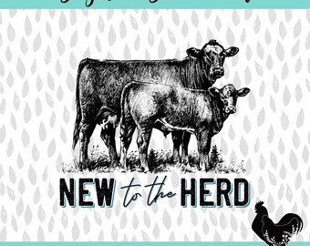 New to the Herd Mama Cow Baby Calf Onesie Design Sublimation PNG Digital Download Boy Bull Cattle Blue Turquoise Western Punchy Country