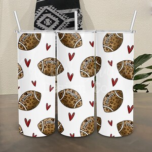 Leopard Football Doodle Heart Seamless 20oz Tumbler Football Season PNG Seamless Tumbler Wrap Football Mom Tumbler Wrap Exclusive Design