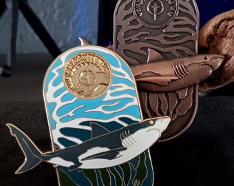 Timeless- Great White Shark - ocean fish shark lapel pin gift metal scuba snorkel color antique copper diestruck