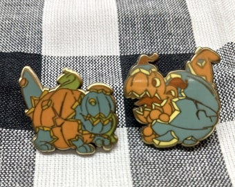 Baby Orange and Baby Blue Drag-O-Lantern hatchling hard enamel antique brass 1inch small metal pins