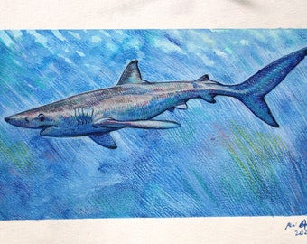 Blue Shark - Mixed Media Original Art piece Decor