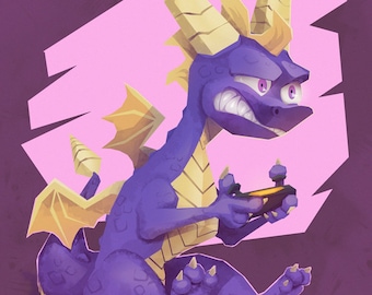 Sunny Flight - Purple Dragon Gamer Holographic Print 8.5 x 11 inches gaming gamer retro geek art