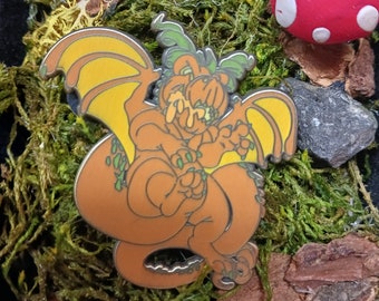 Flawed Discount Classic Drag-O-Lantern pumpkin dragon themed hard enamel pin antique metal fantasy autumn halloween gift
