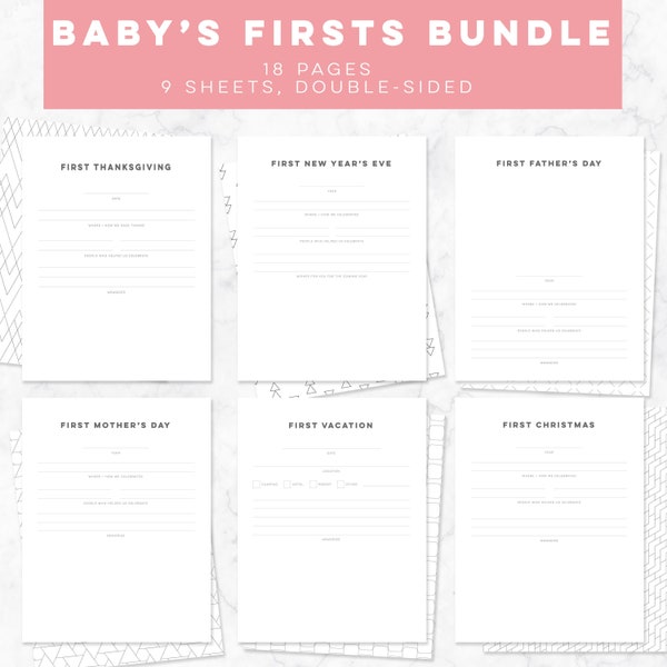 BUNDLE OF FIRST Modern baby book add-on pages, baby memory book, baby's first year, baby's first Christmas, baby gift, baby book to age 10