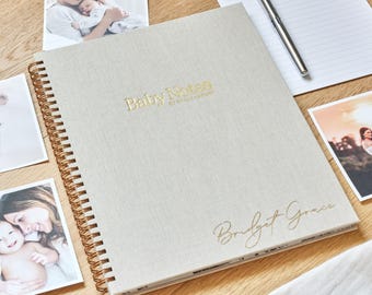 Personalized Linen Baby Book: Modern Memory Book, Pregnancy to 5 Years