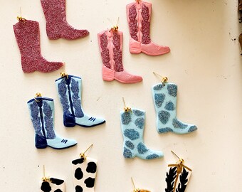 Choose Color Handmade in USA Lg Cowboy Boot Charm Guitar Pick Earrings