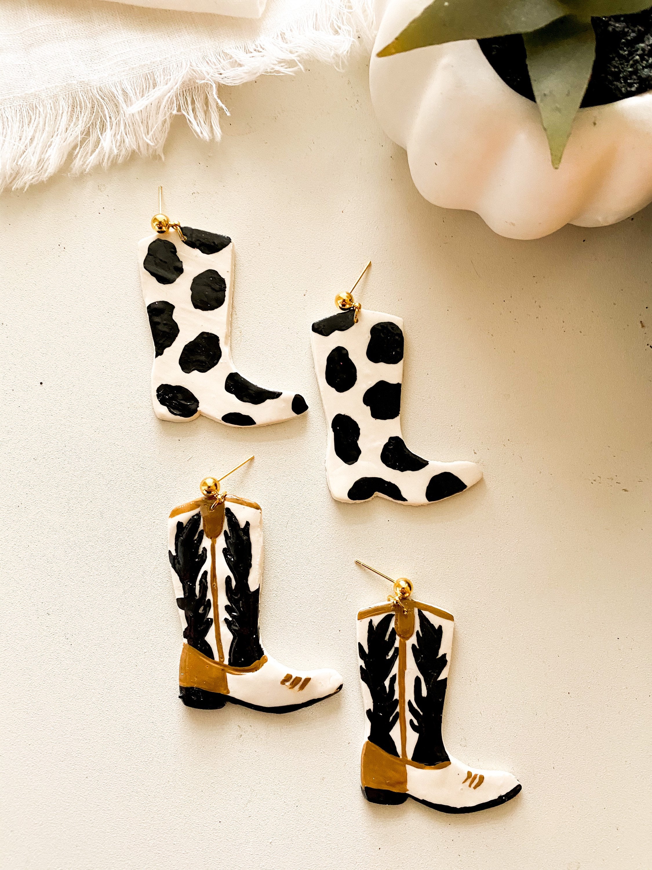 Cowboy BOOT Polymer Clay Dangle Earrings Statement Earrings Etsy