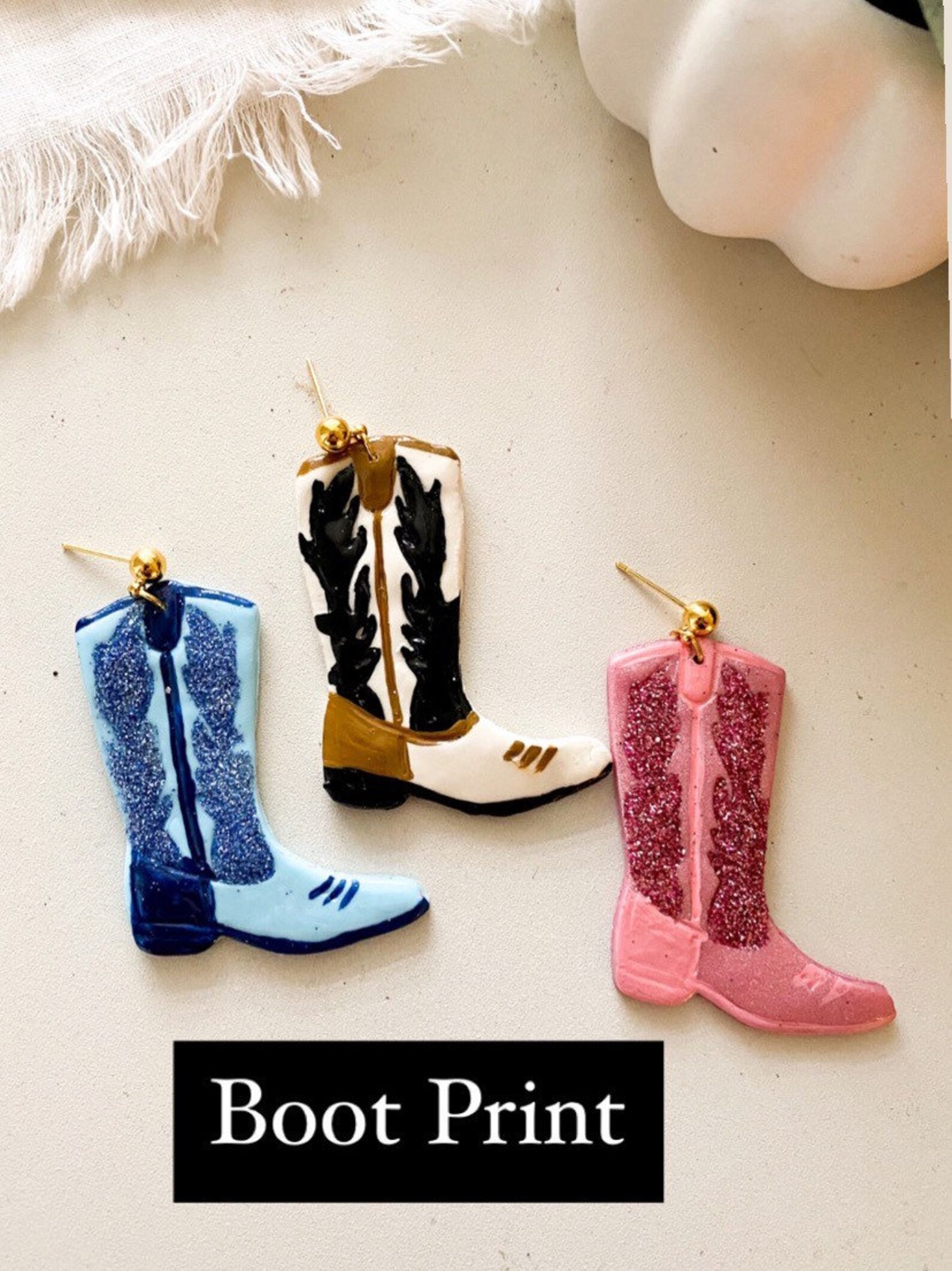 Cowboy BOOT Polymer Clay Dangle Earrings Statement Earrings Etsy
