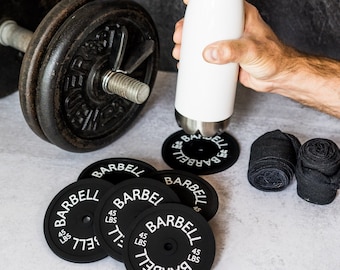 6 Set Barbell Bumper Plate Drink Coasters, Fitness Gym Decor, Home Gym Accessories, Silicone/Rubber Coasters