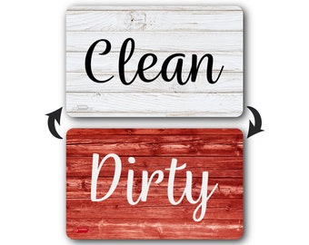 Red & White Wood Rustic Clean Dirty Magnet for Dishwasher, Reversible Farmhouse Dishwasher Magnet Indicator, Double Sided Clean Dirty Sign