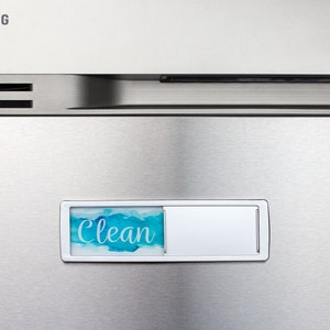Aqua Watercolor Clean Dirty Dishwasher Magnet, Universal Slide Dish Washer Indicator, Includes Adhesive Stickers, Kitchen Dish Sign