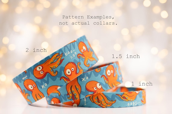 Orange Octopus on Blue: Collars and Leashes (matching Bow-ties available)
