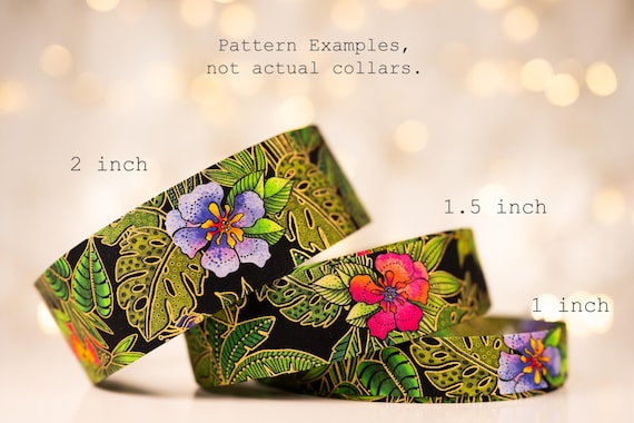 Tropical Flowers and Leaves on Black (matching Bow-ties and Leashes available)