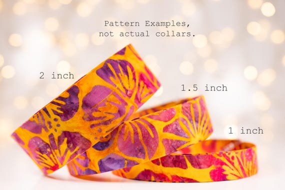 Batik Hibiscus Purple to Hot Pink Flowers on Orange to Yellow Background: Collars and Leashes