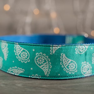 Large White Paisley on a Teal Background (matching Bow-ties and Leashes available)