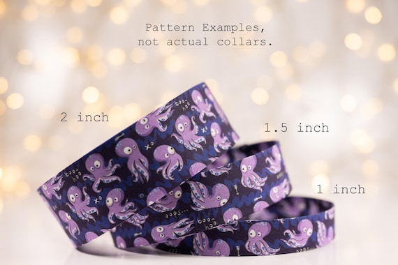 Purple Octopus on Blue: Collars and Leashes (matching Bow-ties available)