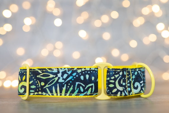 Blue and Yellow Batik Flowers (matching Bow-ties and Leashes available)