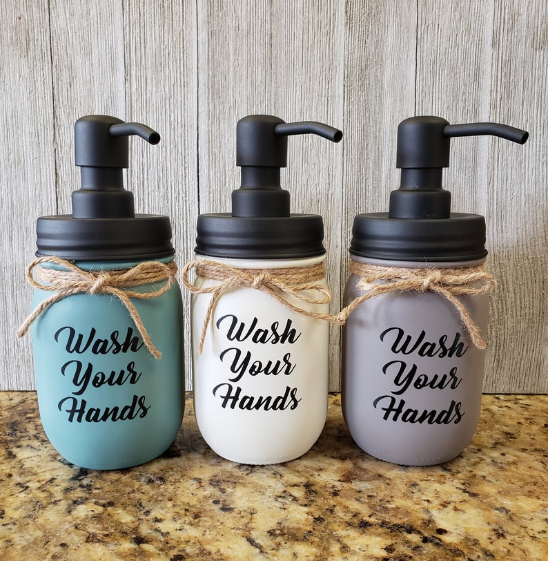 Mason Jar Soap Dispenser Wash Your Hands Rustic Kitchen Etsy
