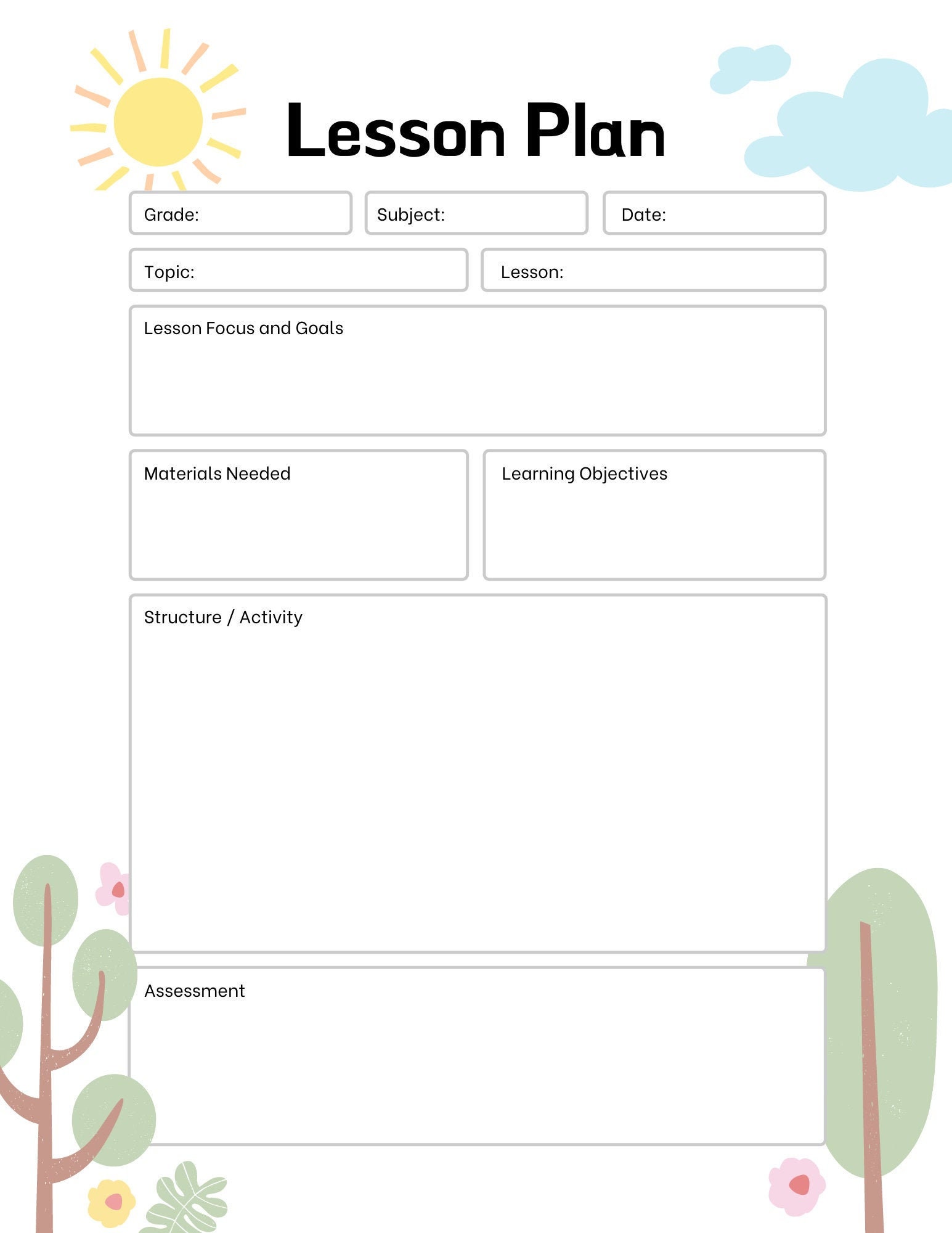 Lesson plan Printable Downloadable Lesson planning for | Etsy