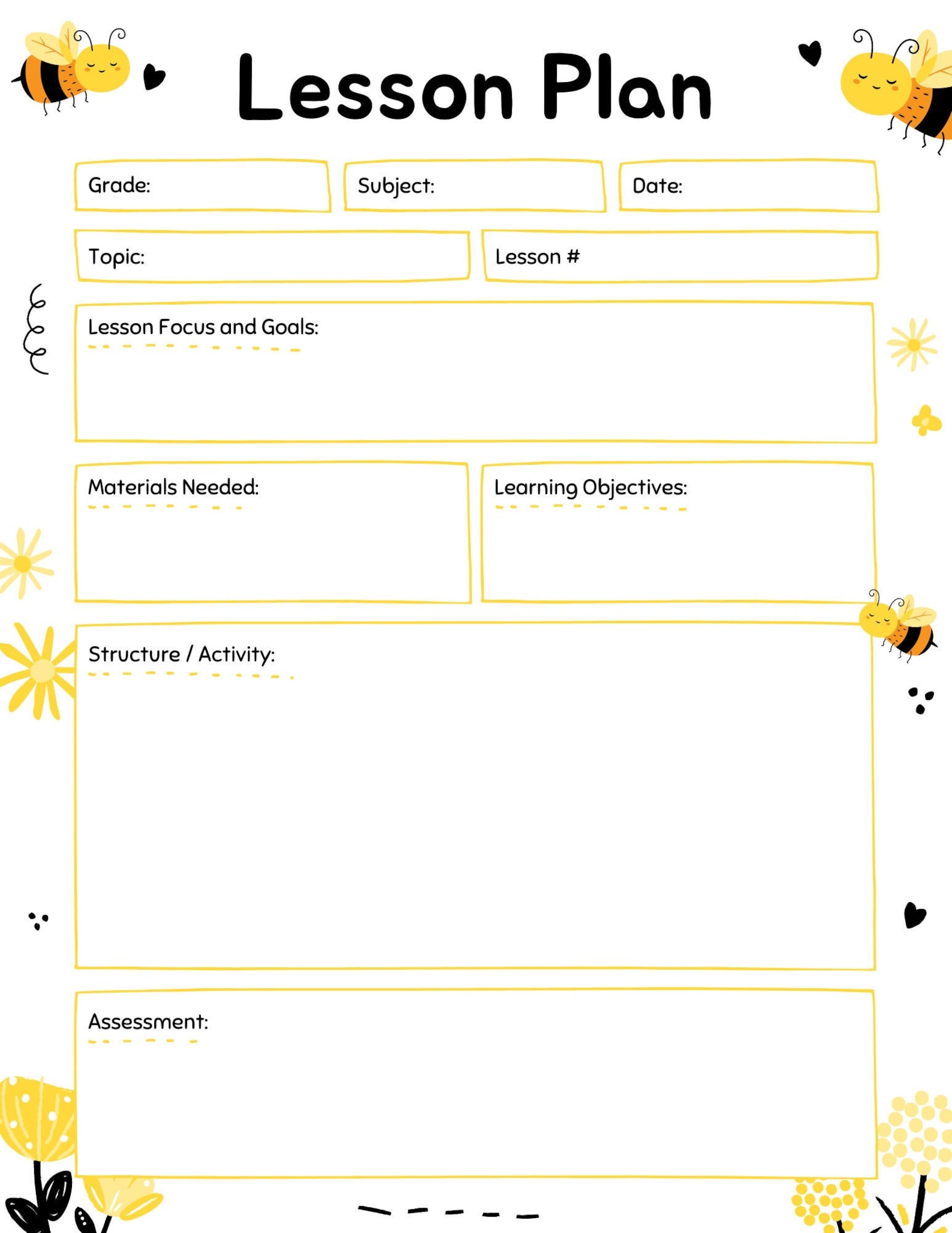 Lesson Plan Printable Downloadable Lesson Planning for - Etsy UK