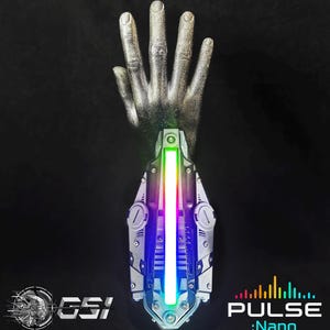PULSE//V3:NANO Sound Reactive LED Cyberpunk Gauntlets (Bracer Variant) - Grey and Black