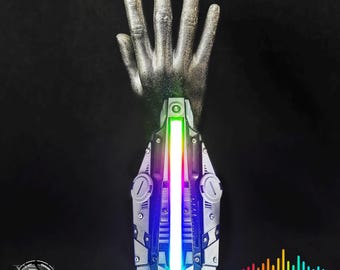 PULSE//V3:NANO Sound Reactive LED Cyberpunk Gauntlets (Bracer Variant) - Grey and Black