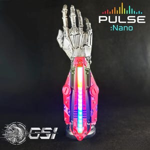 PULSE//V3:NANO Sound Reactive LED Cyberpunk Gauntlets (Bracer Variant) - Pink