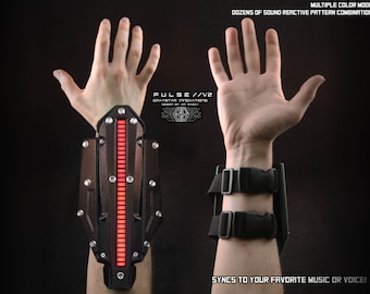 PULSE//V2:NANO Sound Reactive LED Cyberpunk Gauntlets (Bracer Variant) - "Noir" Black on Black